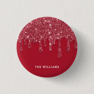 Rode Glitter Drip Aangepaste naam Ronde Button 3,2 Cm