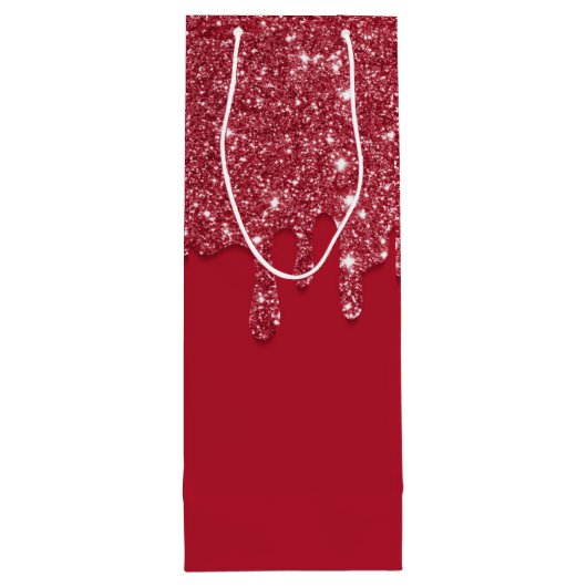 Rode Glitter Drip Aangepaste naam Wijn Cadeautas (Achterkant)