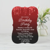 RODE GLITTER DRIP ELEGANT BIRTHDAY INVITATION KAART (Staand voorkant)