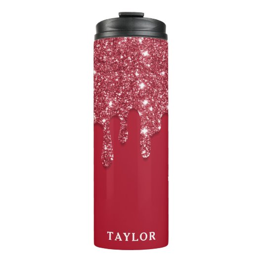 Rode Glitter Drip gepersonaliseerd Thermosbeker (Voorkant)
