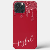 Rode Glitter Druppel Aangepaste tekst of naam Case-Mate iPhone Case (Achterkant)