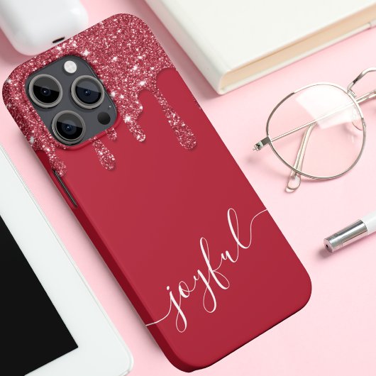Rode Glitter Druppel Aangepaste tekst of naam Case-Mate iPhone Case