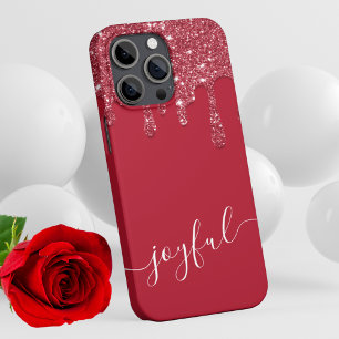 Rode Glitter Druppel Aangepaste tekst of naam iPhone 13 Pro Hoesje