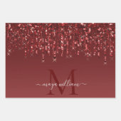 Rode Glitter druppels gepersonaliseerd monogram en Inpakpapier Vel (Voorkant 3)