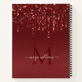 Rode Glitter druppels gepersonaliseerd monogram en Notitieboek (Achterkant)