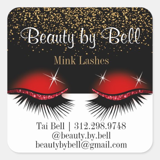 Rode Glitter Eyelashes Vierkante Sticker (Voorkant)