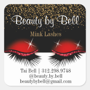 Rode Glitter Eyelashes Vierkante Sticker