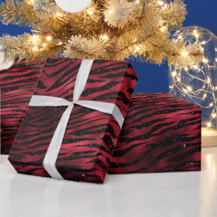 Rode Glitter Glam Tijgerstrepen Patroon Cadeaupapier