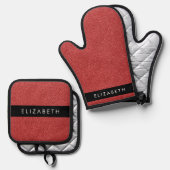 Rode Glitter, Glitter Achtergrond, Jouw naam Ovenwant & Pannenlap Set (Voorkant / Achterkant)