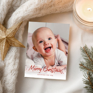 Rode Glitter Handgeschreven Foto Prettig Kerstfees Briefkaart