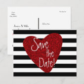 Rode Glitter Hart Zwart Wit Gestreepte Ansichtkaar Aankondigingskaart (Voorkant / Achterkant)