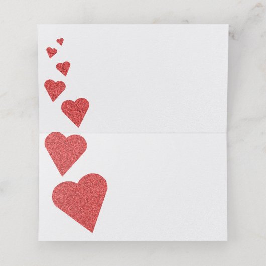 Rode Glitter Heart Place Card/Escort Kaart (Binnenkant ongevouwen)