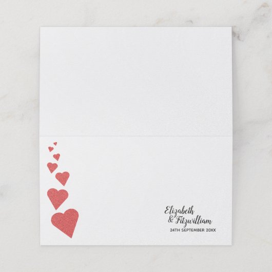 Rode Glitter Heart Place Card/Escort Kaart (Buitenkant ongevouwen)