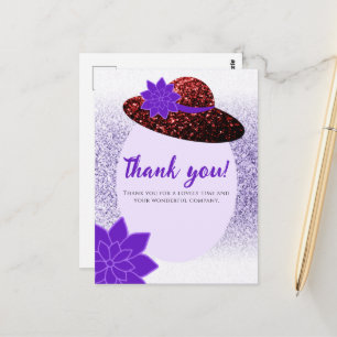 Rode glitter hoed paarse lavendel Dank je Briefkaart