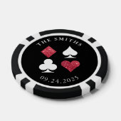 Rode Glitter Kaart Suits Bruiloft Datum en Naam Poker Chips (Enkel)