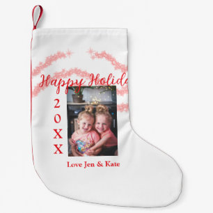 Rode glitter kinder prettige feestdagen familiefot kleine kerstsok