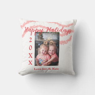Rode glitter kinder prettige feestdagen familiefot kussen