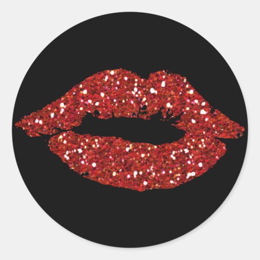 Rode Glitter Kus op Zwarte Achtergrond Stickers (Voorkant)
