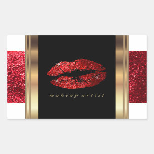 Rode Glitter Lippen en Elegante Gouden Accenten Rechthoekige Sticker
