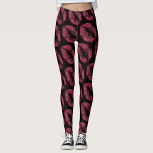Rode Glitter Lips Modern Zwart Leggings