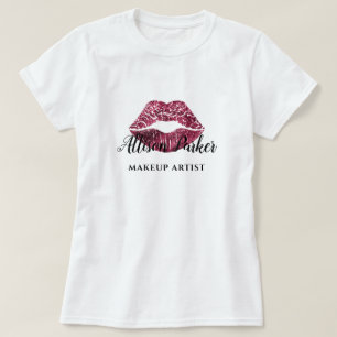 Rode Glitter Logo Kus MAKEUP ARTIST Naam T-shirt
