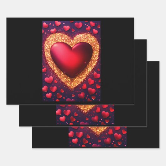 rode glitter met harten inpakpapier vel (Set)