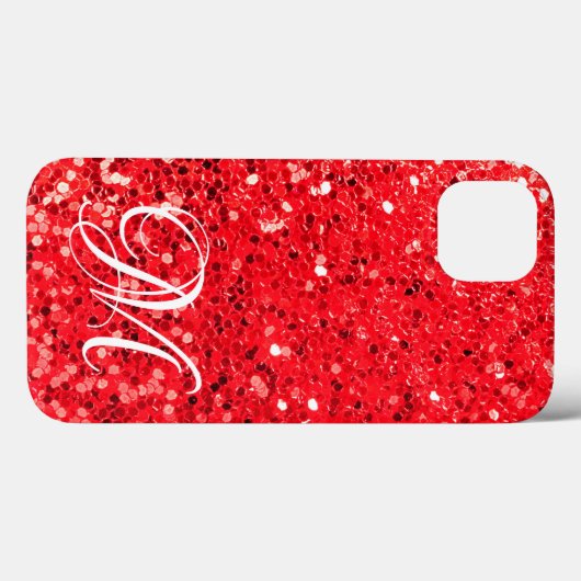 Rode glitter met monogram Case-Mate iPhone case (Achterkant (horizontaal))