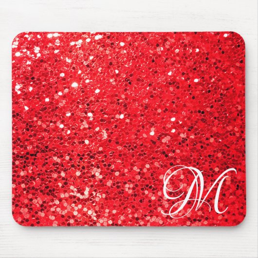 Rode glitter met persoonlijk monogram muismat (Voorkant)