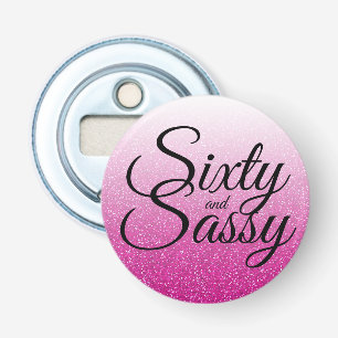 Rode Glitter Ombre 60 en Sassy 60e Verjaardag Button Flesopener