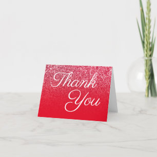 Rode Glitter Ombre Elegante Calligrafie Bedankkaart