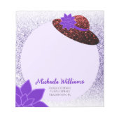Rode glitter pet paarse lavendel notitieblok (Voorkant)