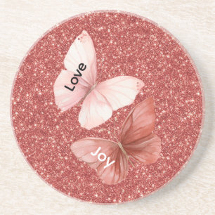 Rode Glitter Roze Liefde Vreugde Vlinders Zandsteen Onderzetter