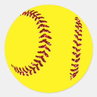 Rode glitter Softball Stiches Ronde Sticker