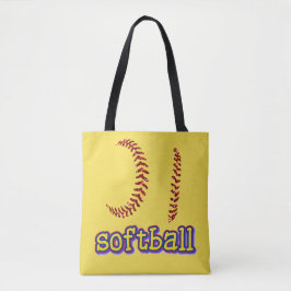 Rode Glitter Softball Stitches met Softball-tekst Tote Bag
