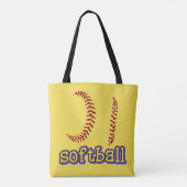 Rode Glitter Softball Stitches met Softball-tekst Tote Bag (Achterkant)