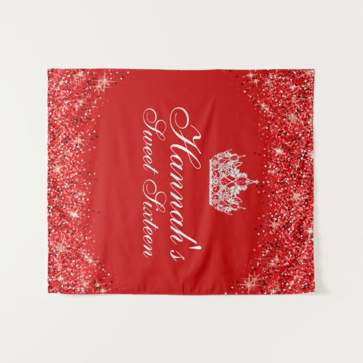 Rode Glitter Sweet 16 Achtergrond Wandkleed (Voorkant (horizontaal))