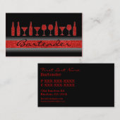 Rode glitterbarman drink visitekaartje (Voorkant / Achterkant)