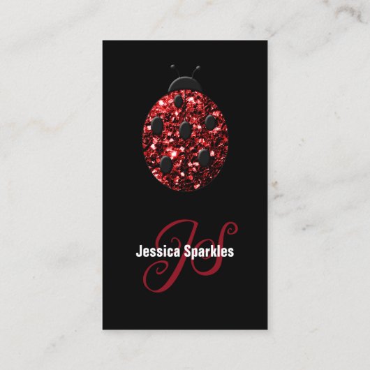 Rode glitters Lieveheersbeestje QR-code Monogram z Visitekaartje (Achterkant)
