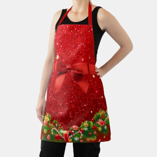 Rode glitters met boog- en kerstversiering schort (Insitu)