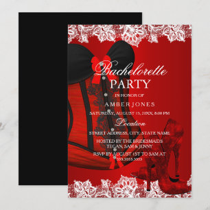 Rode glitterschoenen met kanten korset vrijgezelle kaart