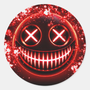 Rode Gloeiende Lachende Gezicht As Halloween Feest Ronde Sticker