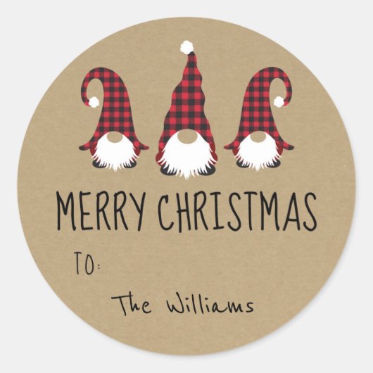 Rode Gnome Vrolijke Kerstmis Sticker (Voorkant)