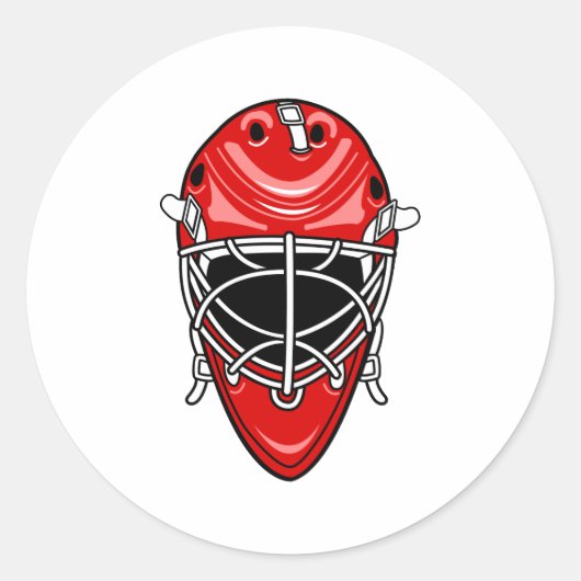 Rode Goalie Helm Ronde Sticker (Voorkant)
