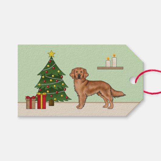 Rode Golden Retriever Feestelijke Hond Kerstboom Cadeaulabel (Voorkant (Horizontaal))