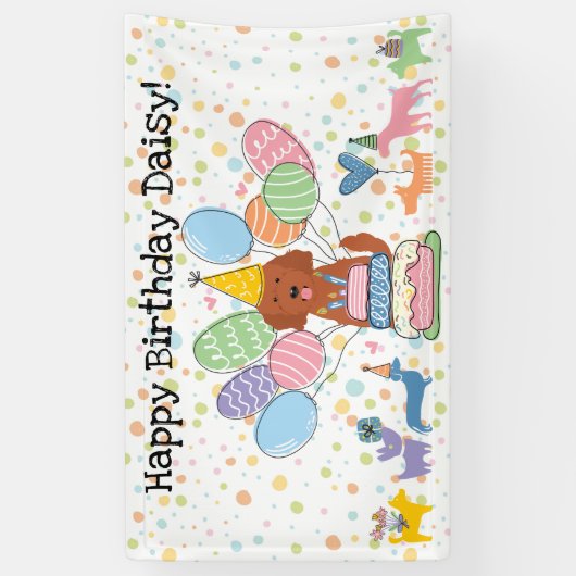 Rode Goldendoodle Hond Verjaardagsfeest Spandoek (Verticaal)