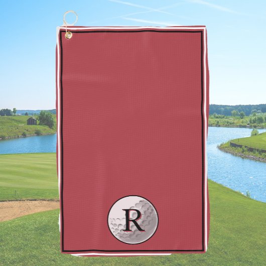 Rode golfbal gemonogrammeerde initiaal aangepaste golfhanddoek