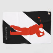 Rode Golfer op zwart wit Golfhanddoek (Horizontaal)