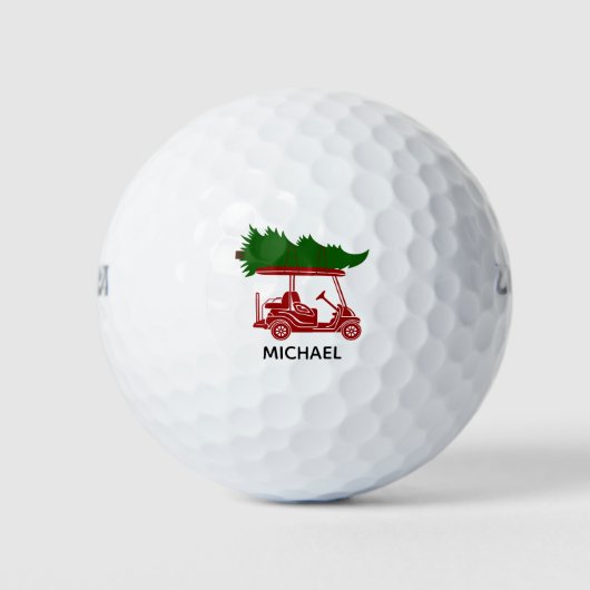 Rode golfkar met kerstboom vakantie golfballen (Voorkant)