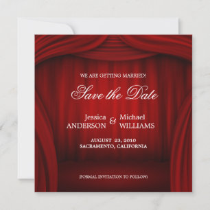 Rode gordijn Save the Date-aankondiging Date