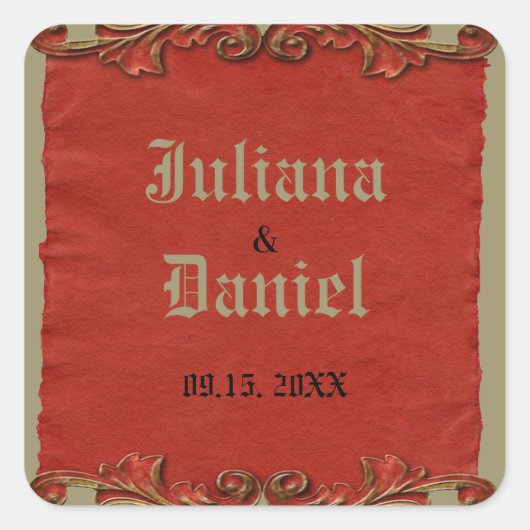 Rode Gotische Skelet Key bewaart de datum Vierkante Sticker (Voorkant)